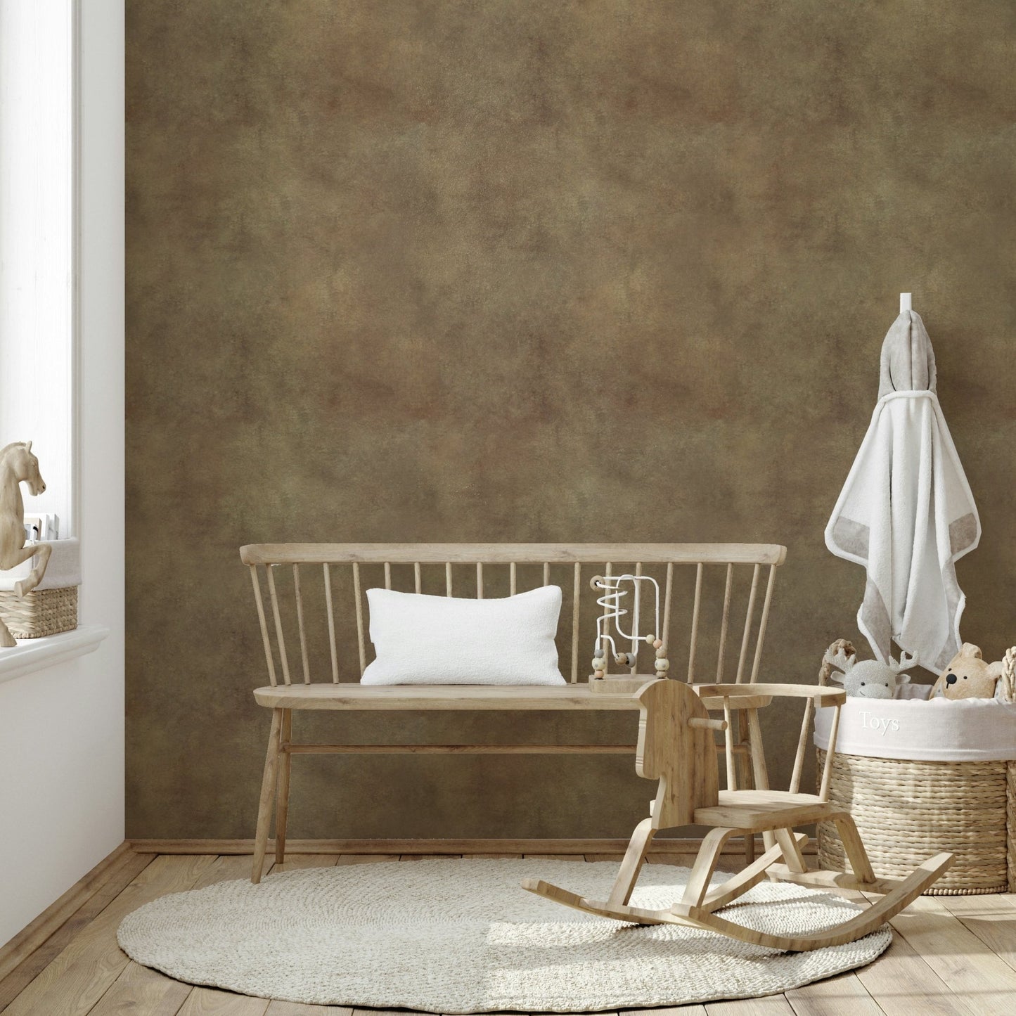 Warm brown wallpaper with suede leather finish

