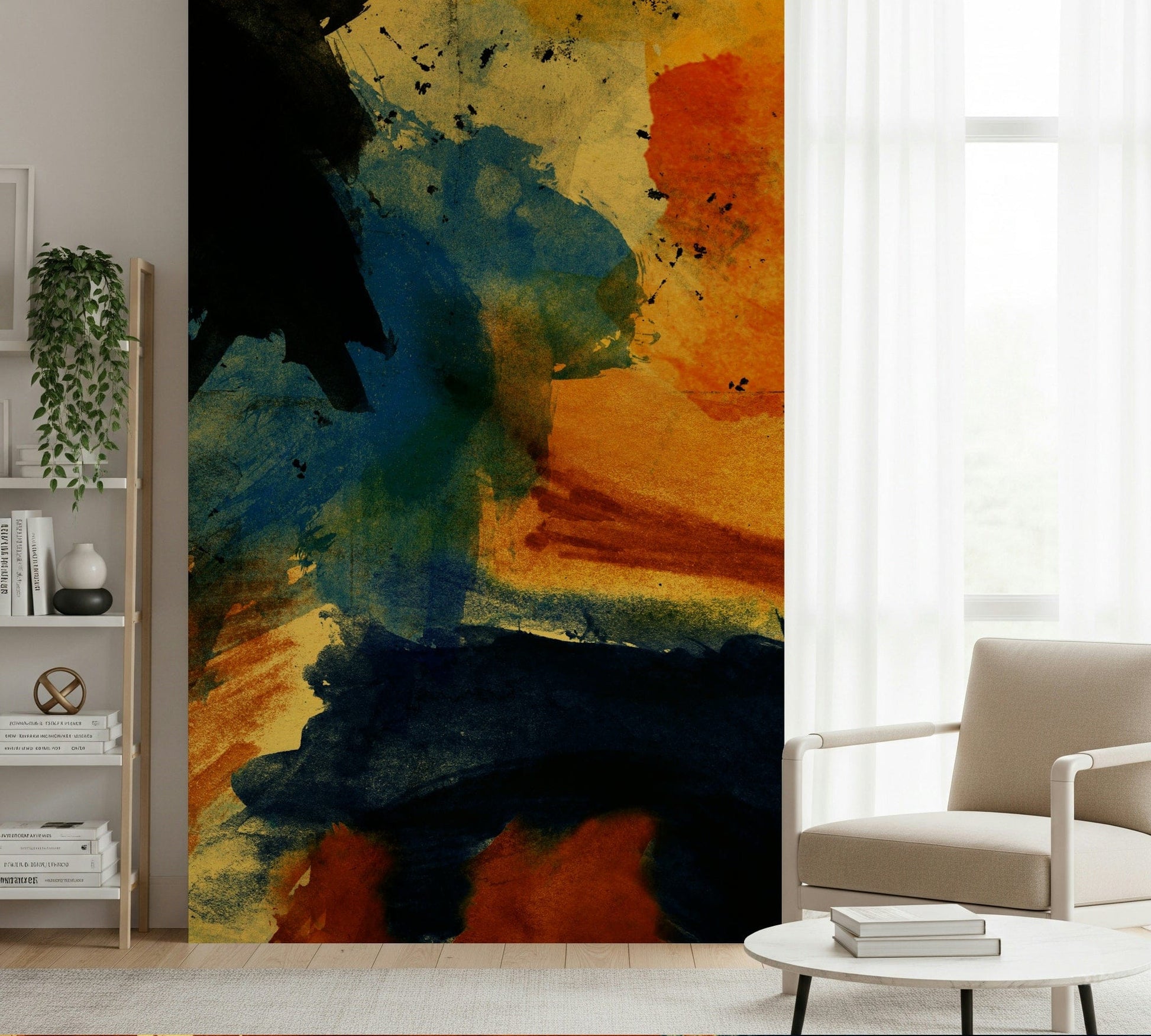 An artistic minimalist form mural for home decor.