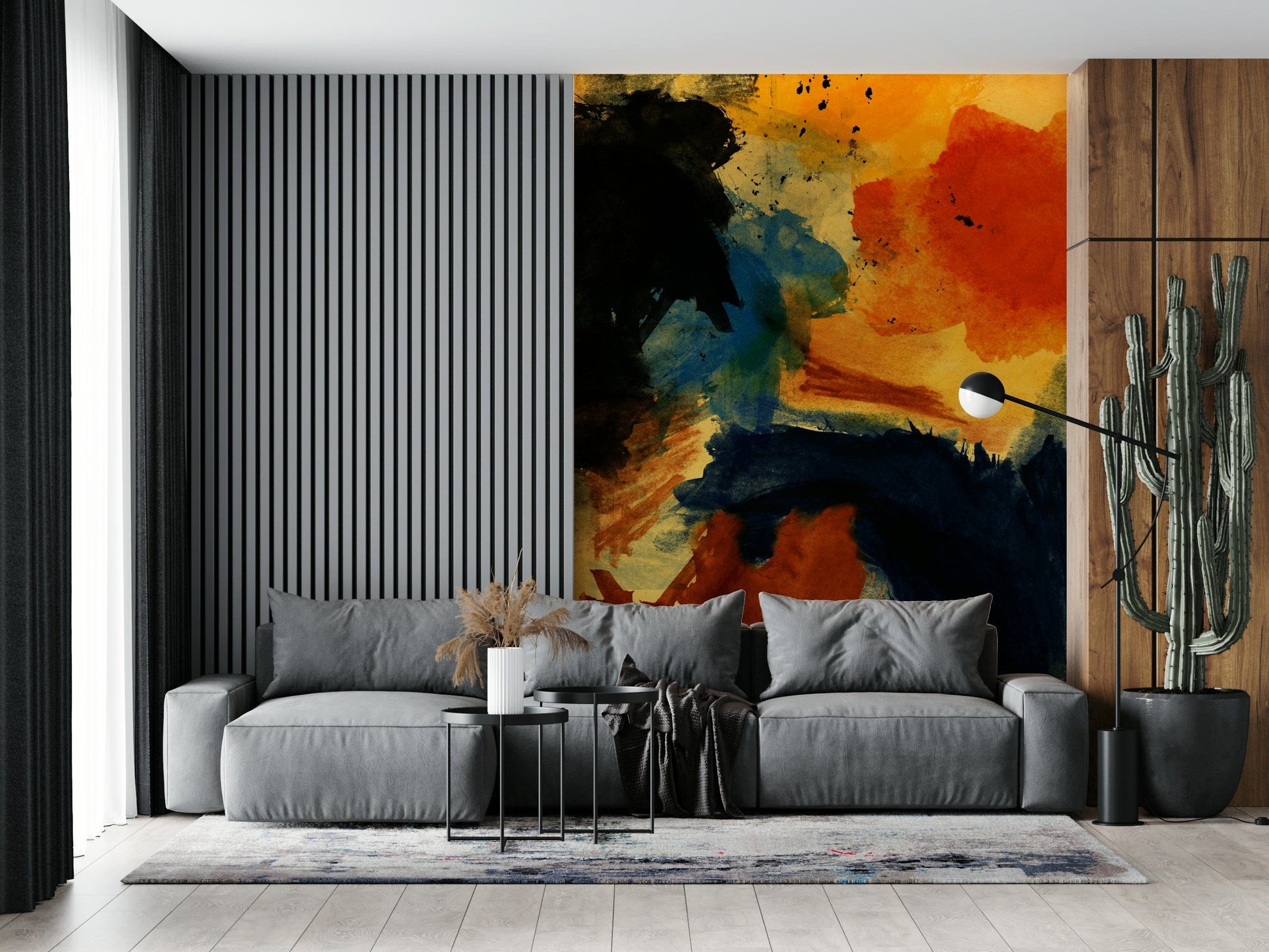 A beautiful modern art wall mural of delicate lines.