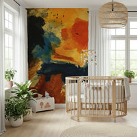 An artistic bright abstract mural on minimalist wallpaper.