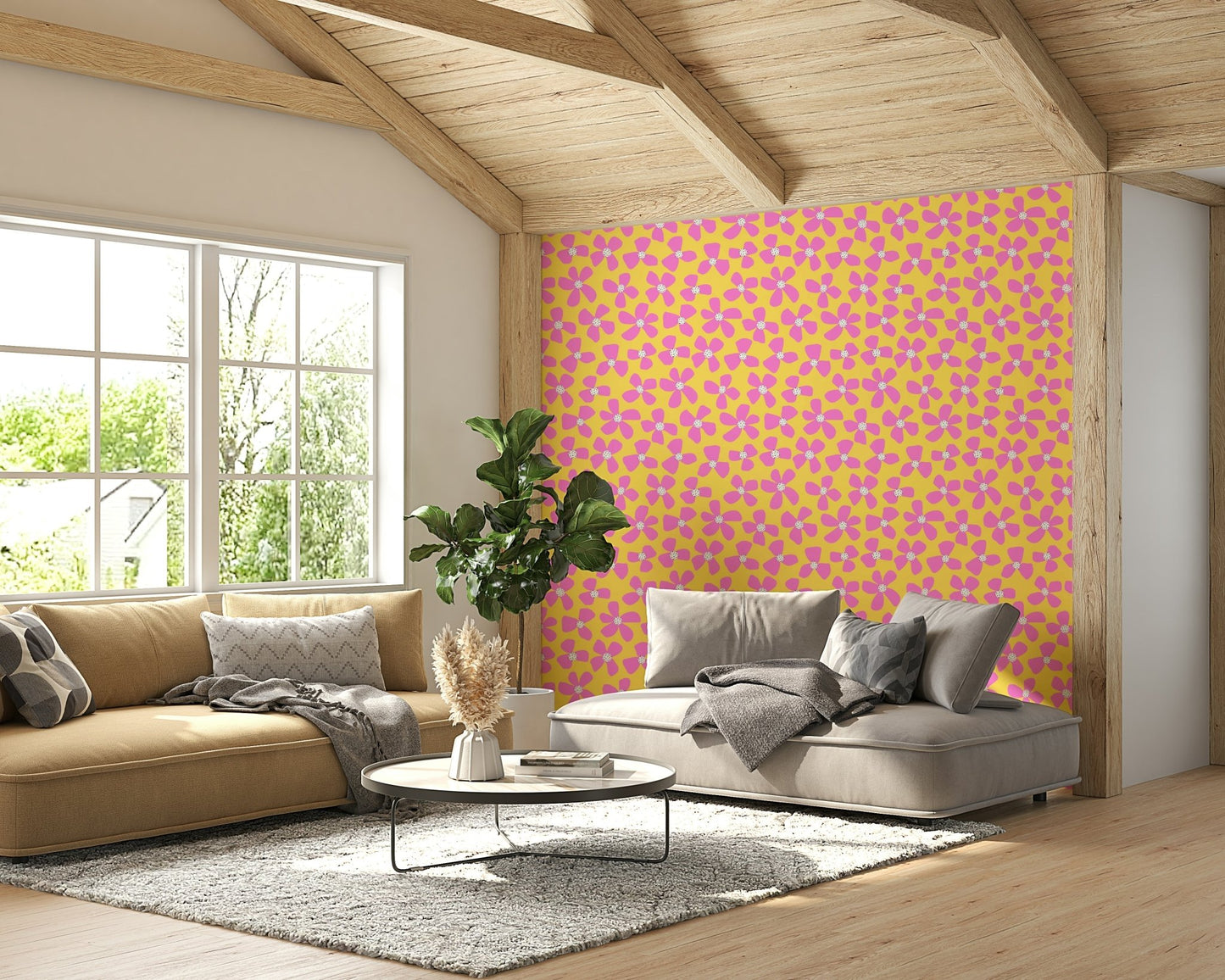 Bright and colorful floral wallpaper for summer interiors

