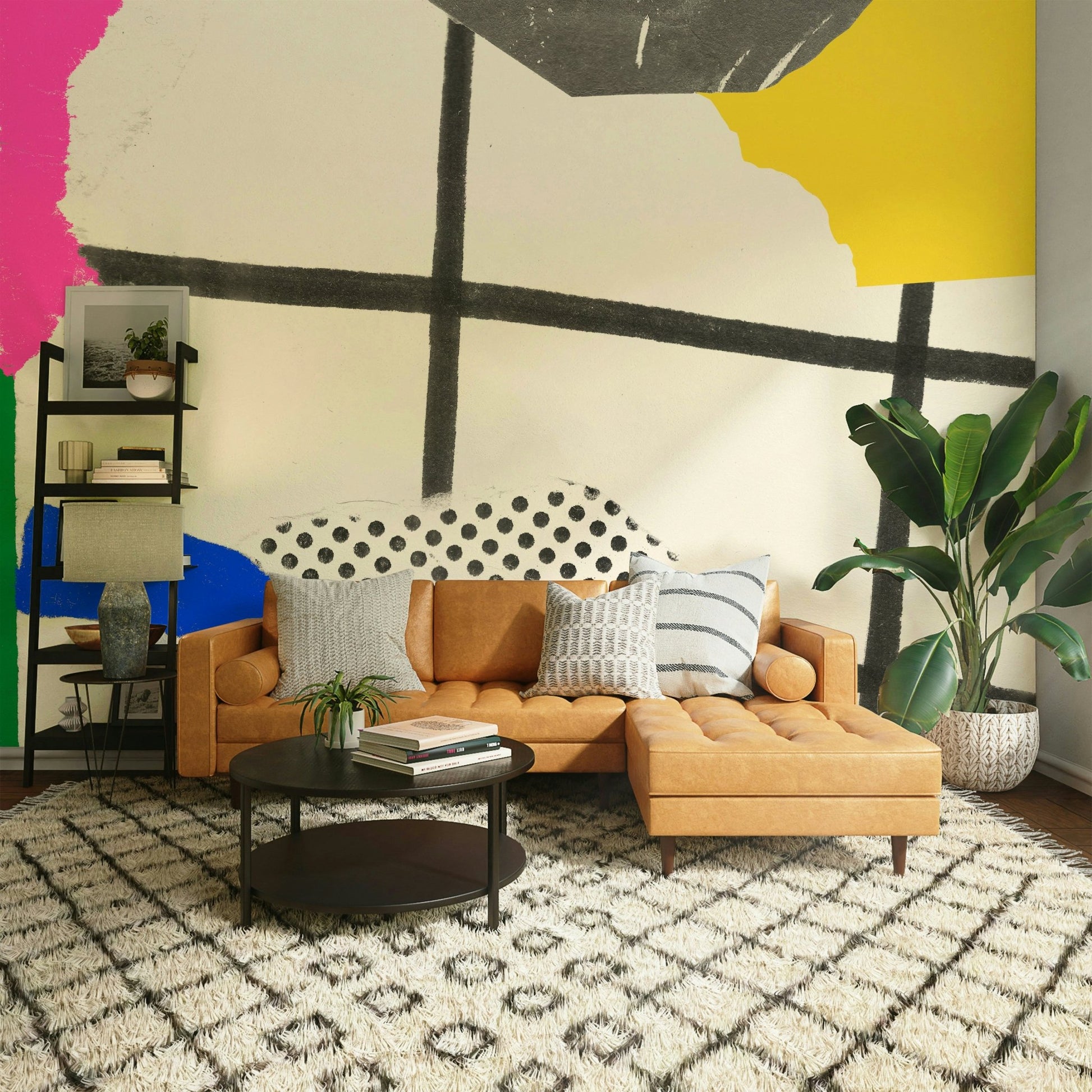 Seasonal summer collage wall mural with vibrant floral designs


