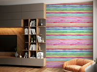 Colorful striped wallpaper featuring vibrant hues and playful patterns.

