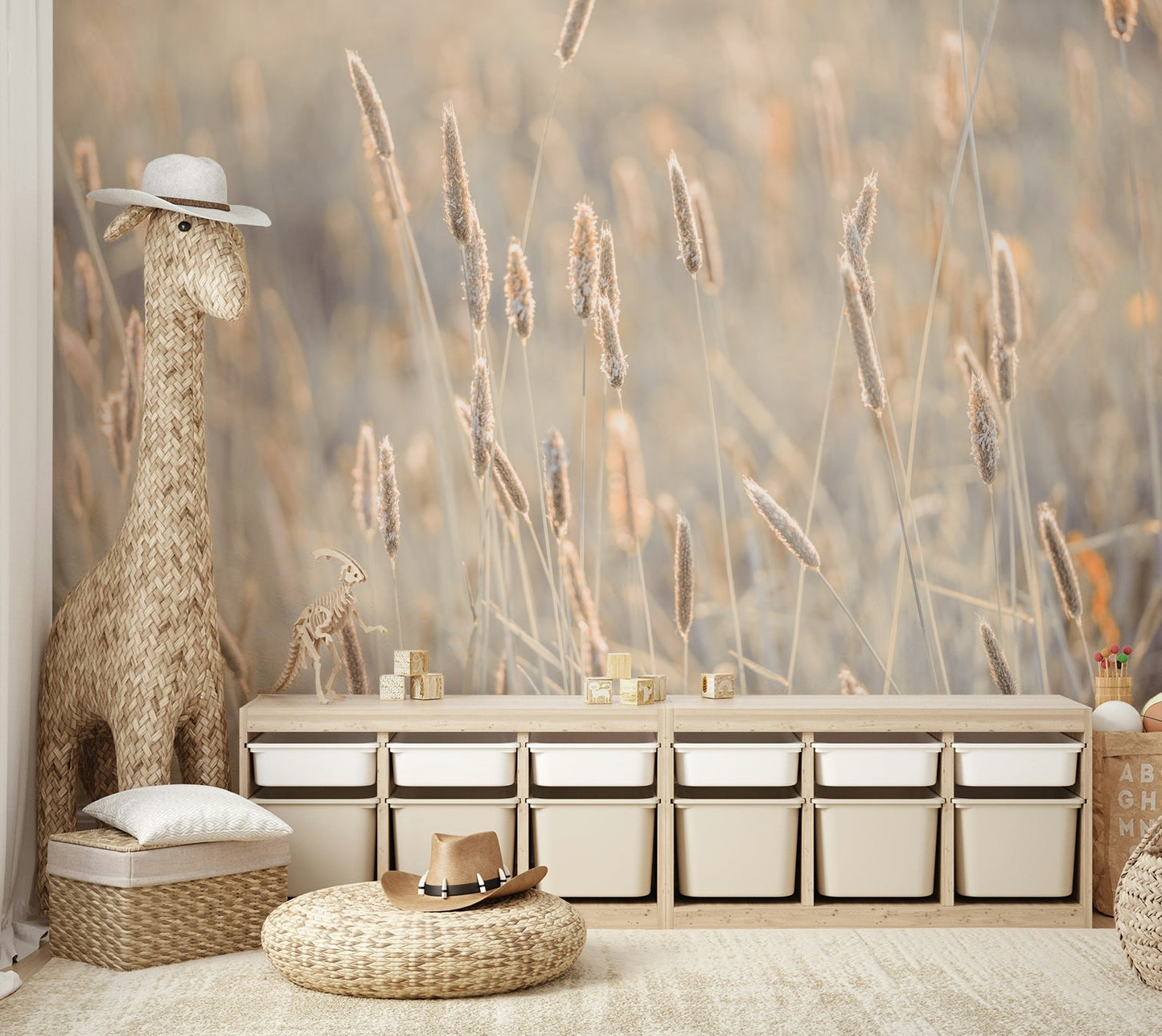 The focus is on the grass in the foreground.

