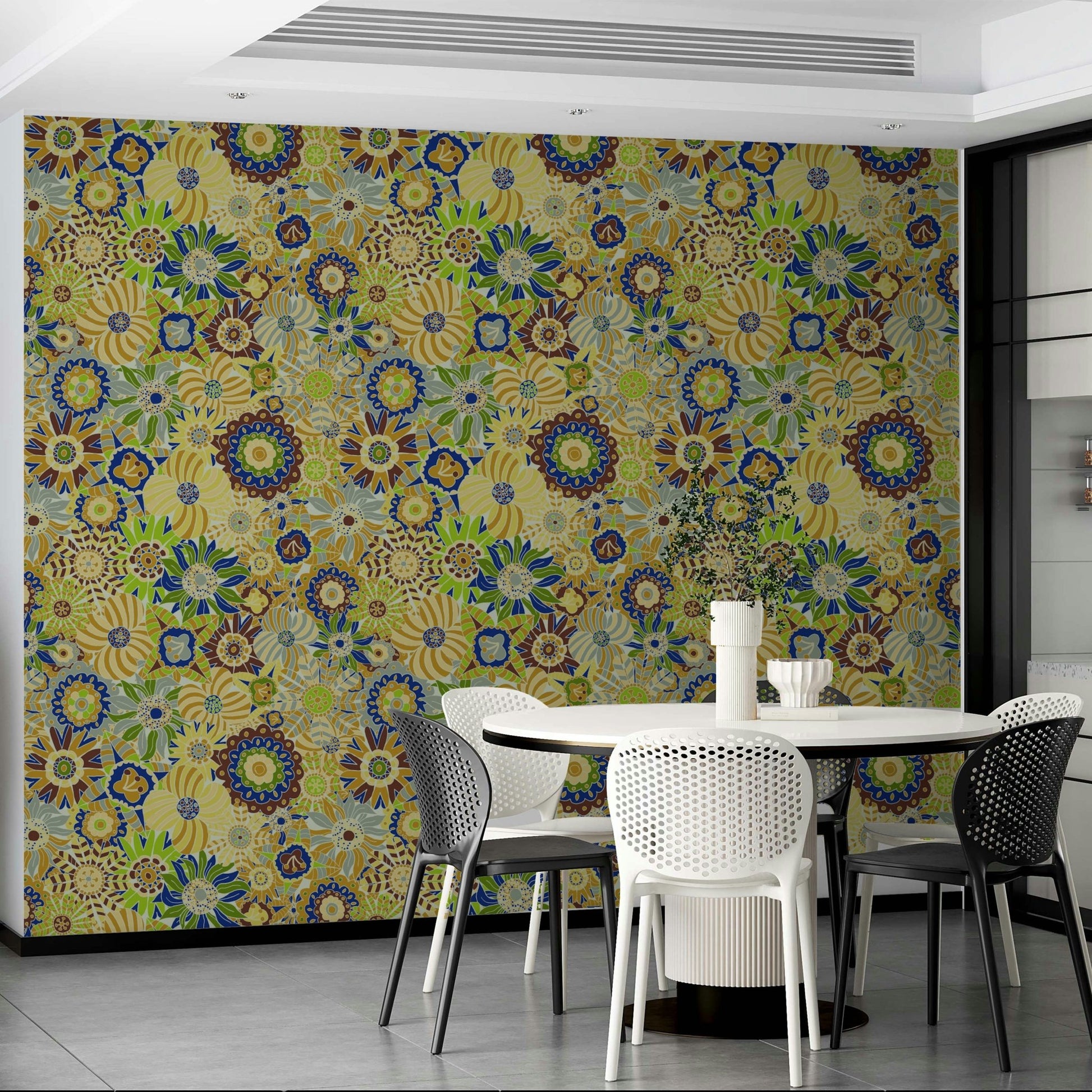 Summer Morning Scandi Round Flowers Wallpaper.

