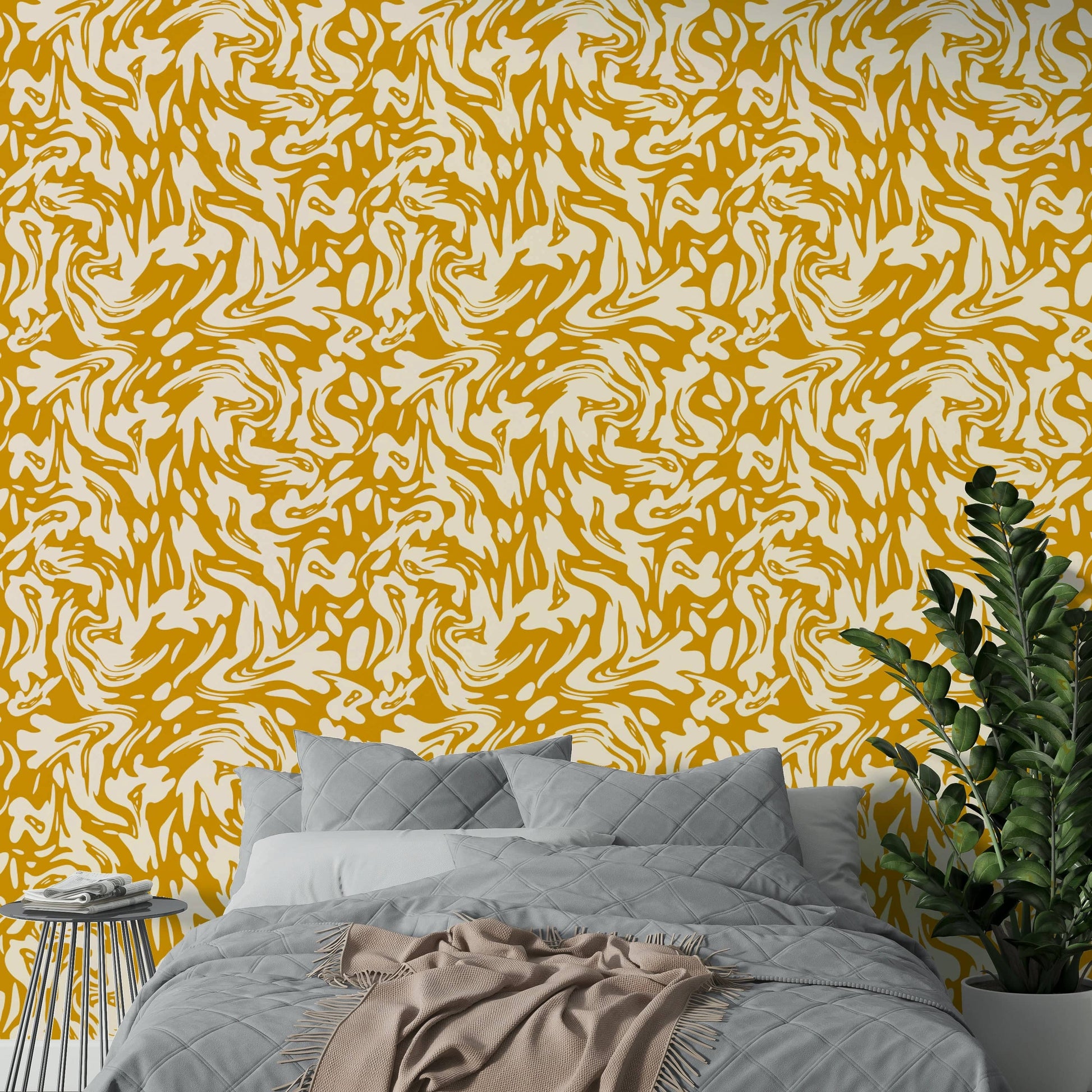 Wallpaper with a playful, abstract swirl print


