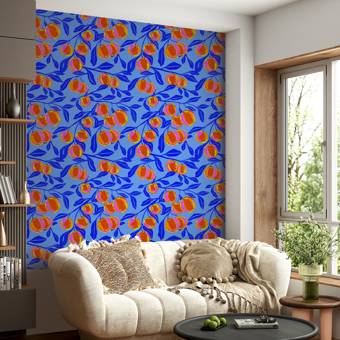 Sunny fruit wallpaper design for lively spaces

