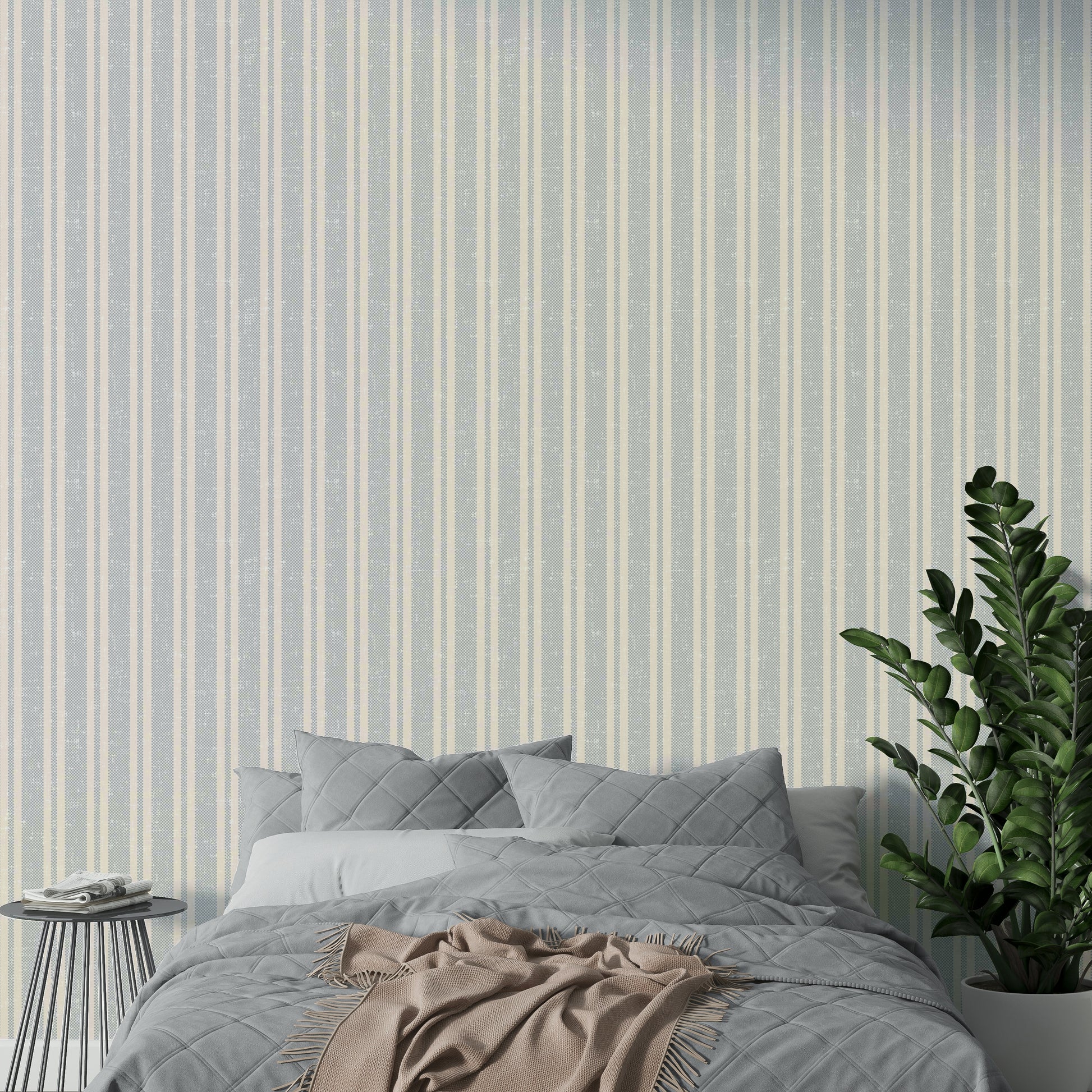 Bold blue striped wallpaper for seaside style

