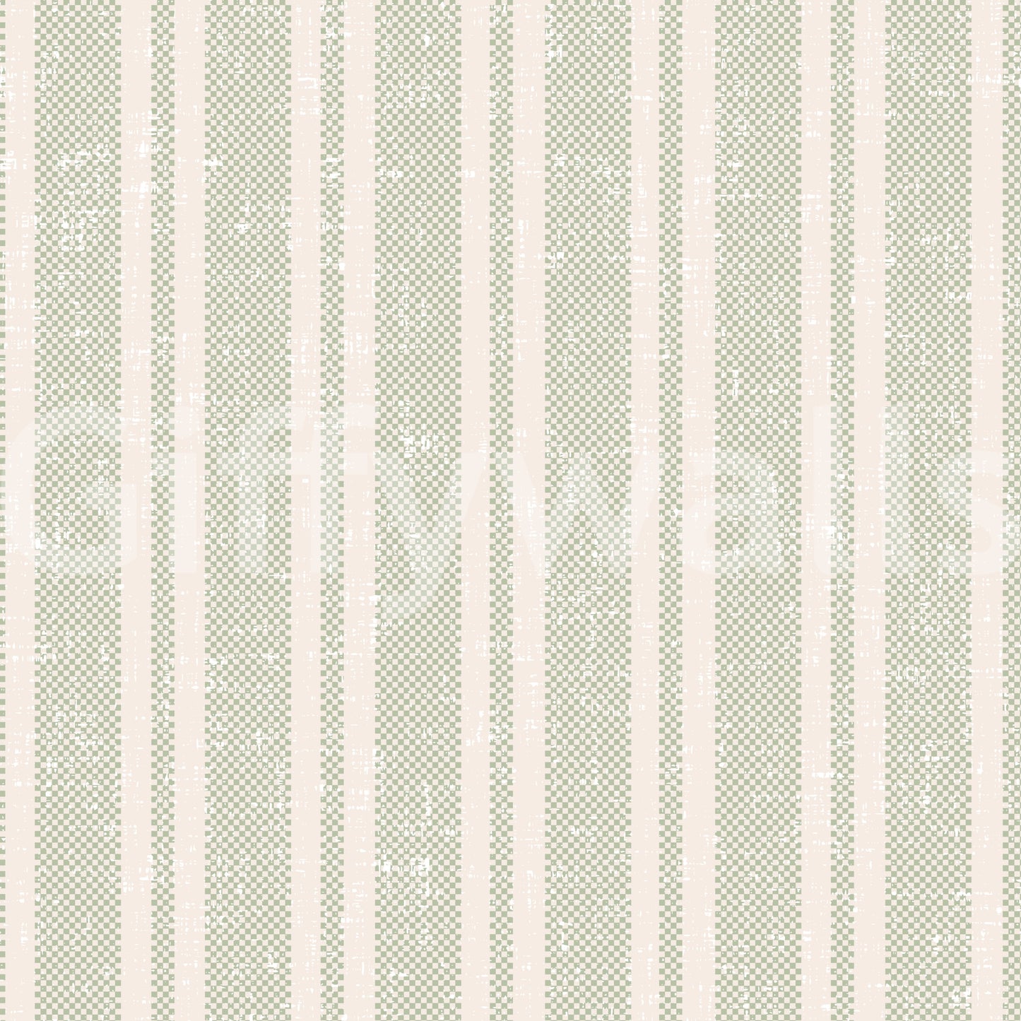 Sunchair Stripe green wallpaper showing close-up sage green and cream vertical ticking stripe pattern