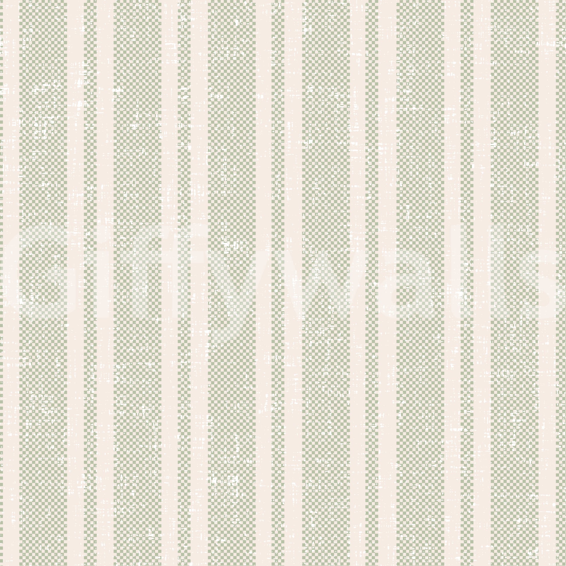 Sunchair Stripe green wallpaper showing close-up sage green and cream vertical ticking stripe pattern