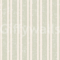 Sunchair Stripe green wallpaper showing close-up sage green and cream vertical ticking stripe pattern