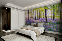 Golden light in forest mural

