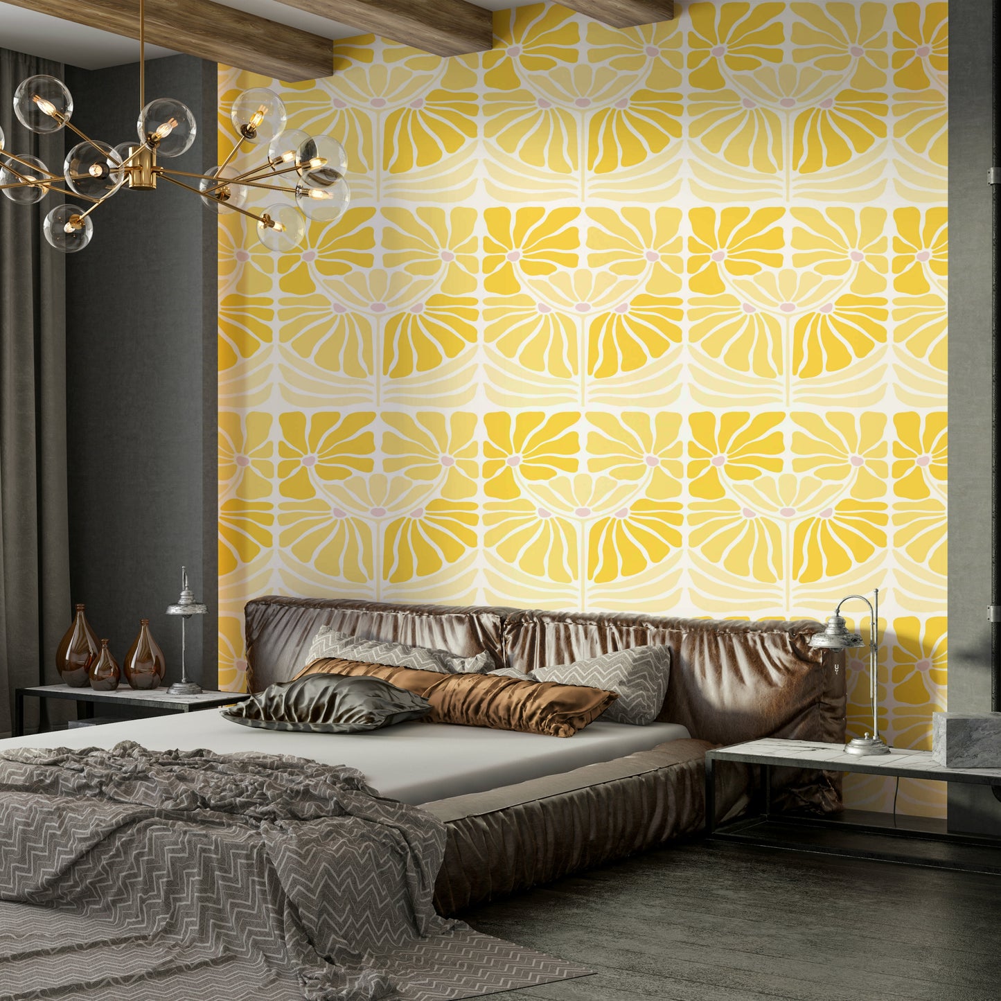 Bright daisy wallpaper in soft yellow and white

