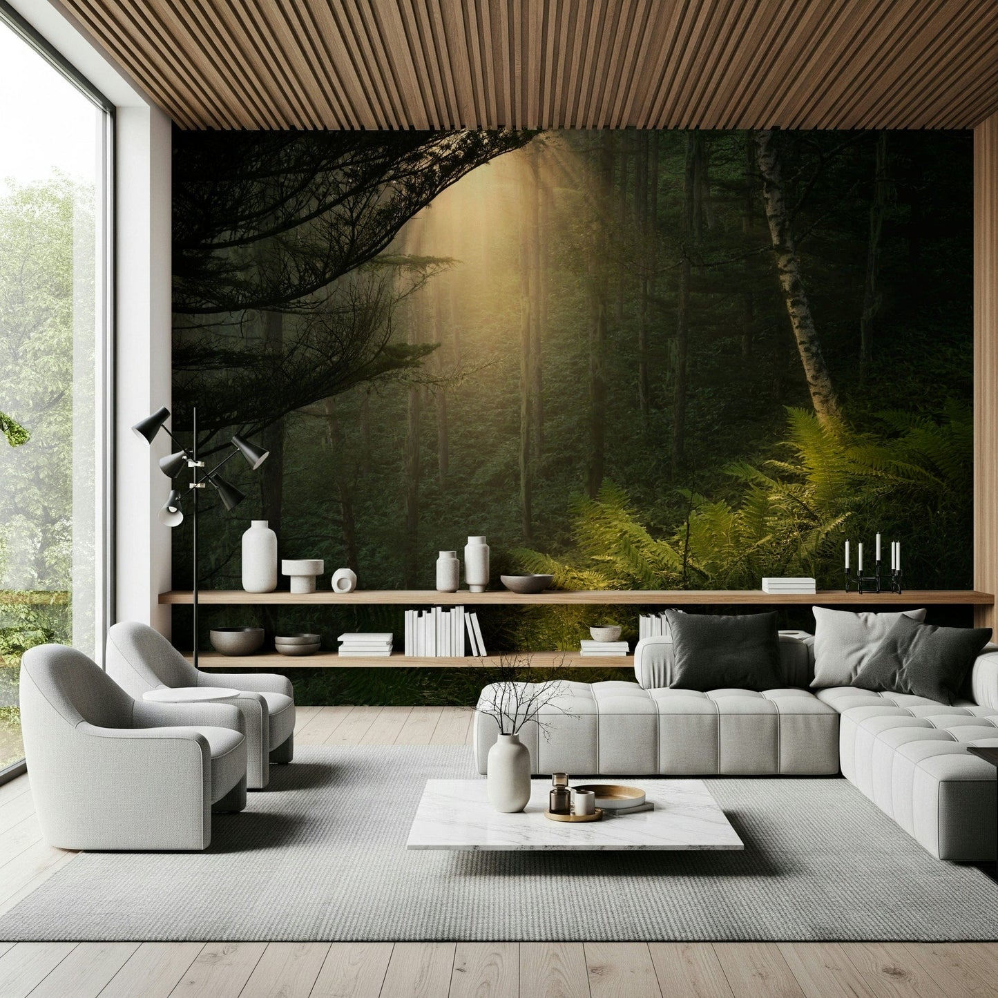 Dark jungle path wall covering Sunlit Forest peelable.