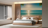 Sunny Coastal Calm Wall Mural in bedroom, gentle ocean colours, restful wall