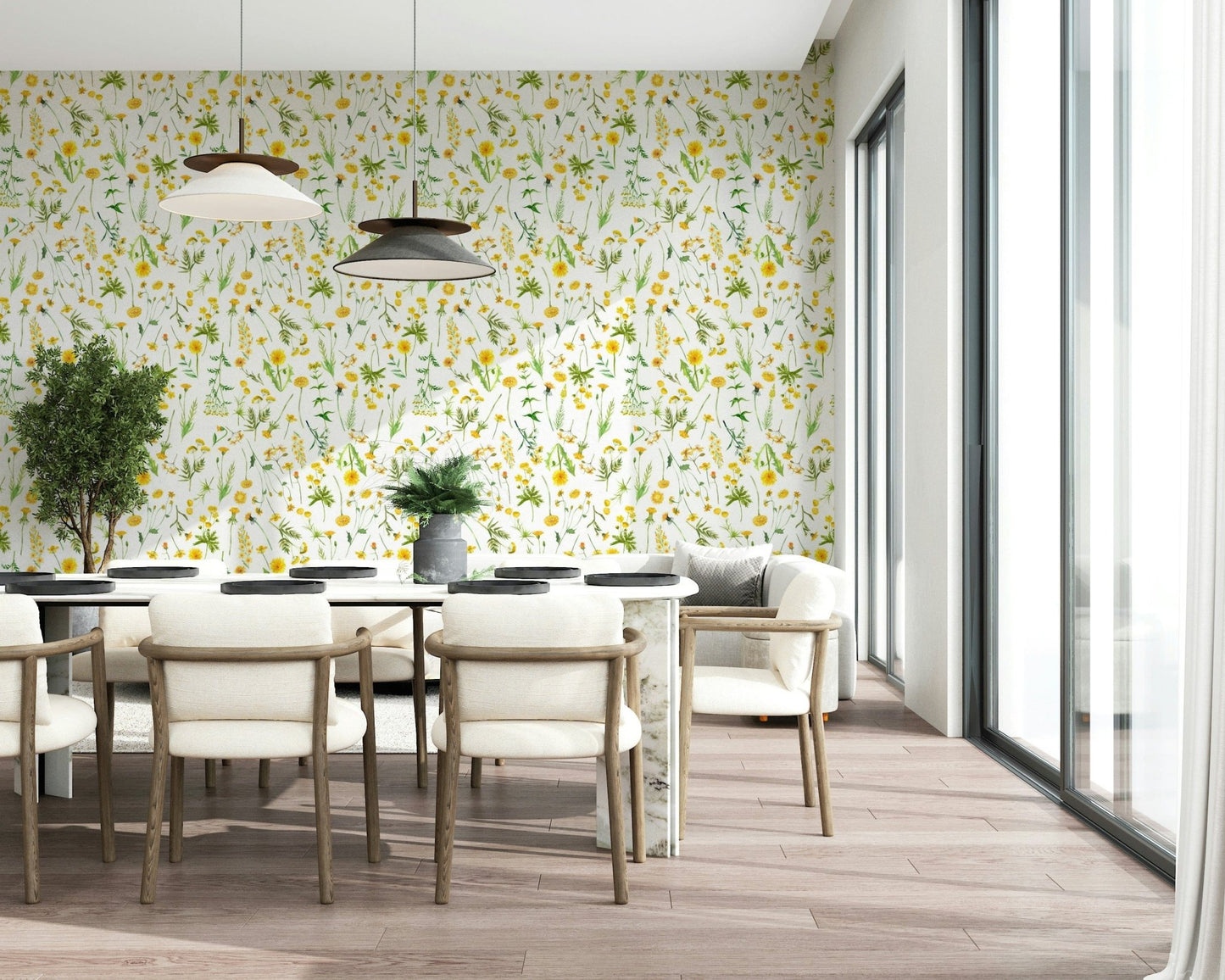 Lively floral Sunny Meadow wallpaper bright aesthetic.