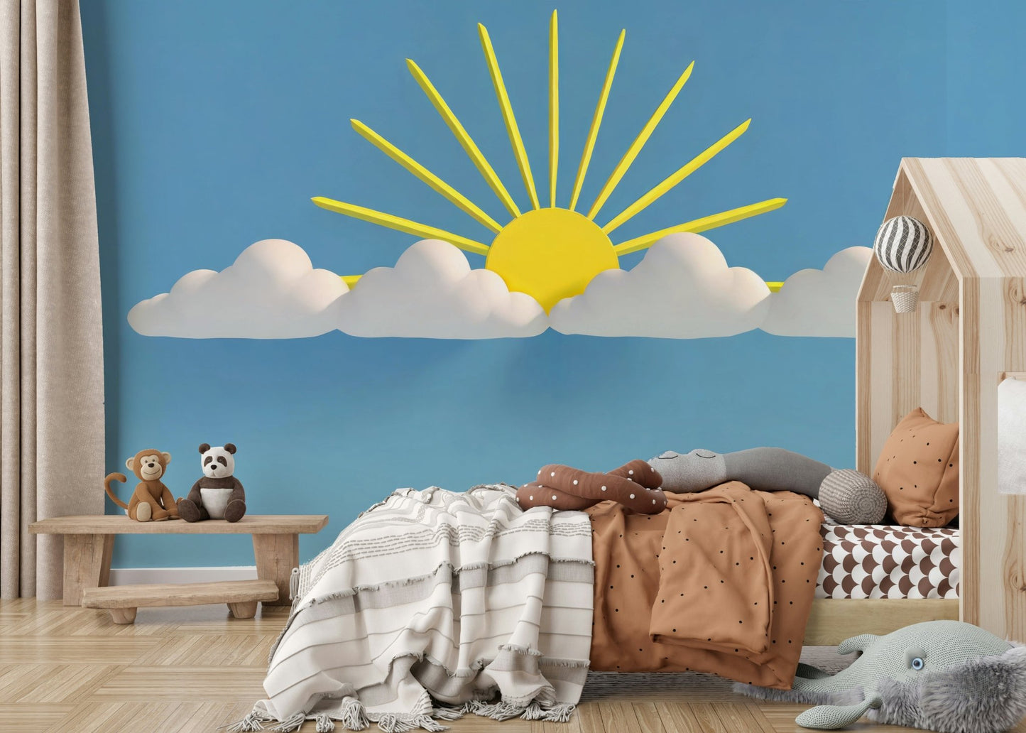 Dreamy cloud and sky mural for a calming, serene environment

