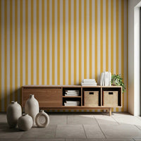 Vertical yellow and beige Sunny Stripes Wallpaper for a  hallway.