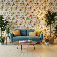 Sunny Watercolor Sunflowers peel stick wallpaper, vibrant accent.