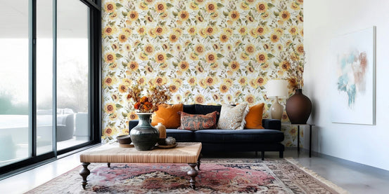 Sunny Watercolor Sunflowers wallpaper, bright yellow floral pattern.