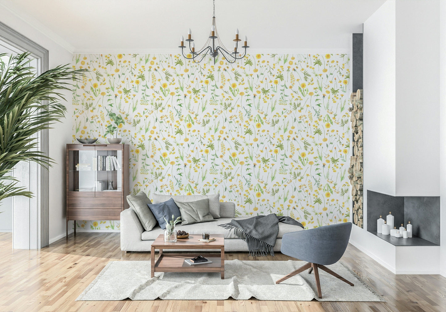 Vibrant Sunny Meadow floral pattern wallcovering.