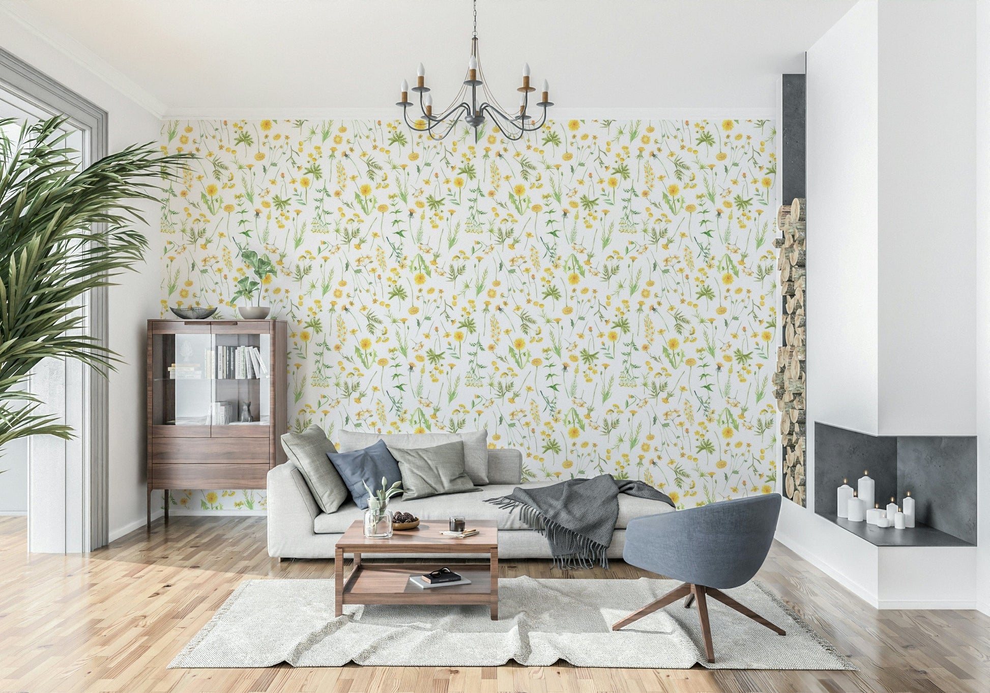 Vibrant Sunny Meadow floral pattern wallcovering.