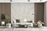 A peaceful modern abstract mural on decorative wallpaper.