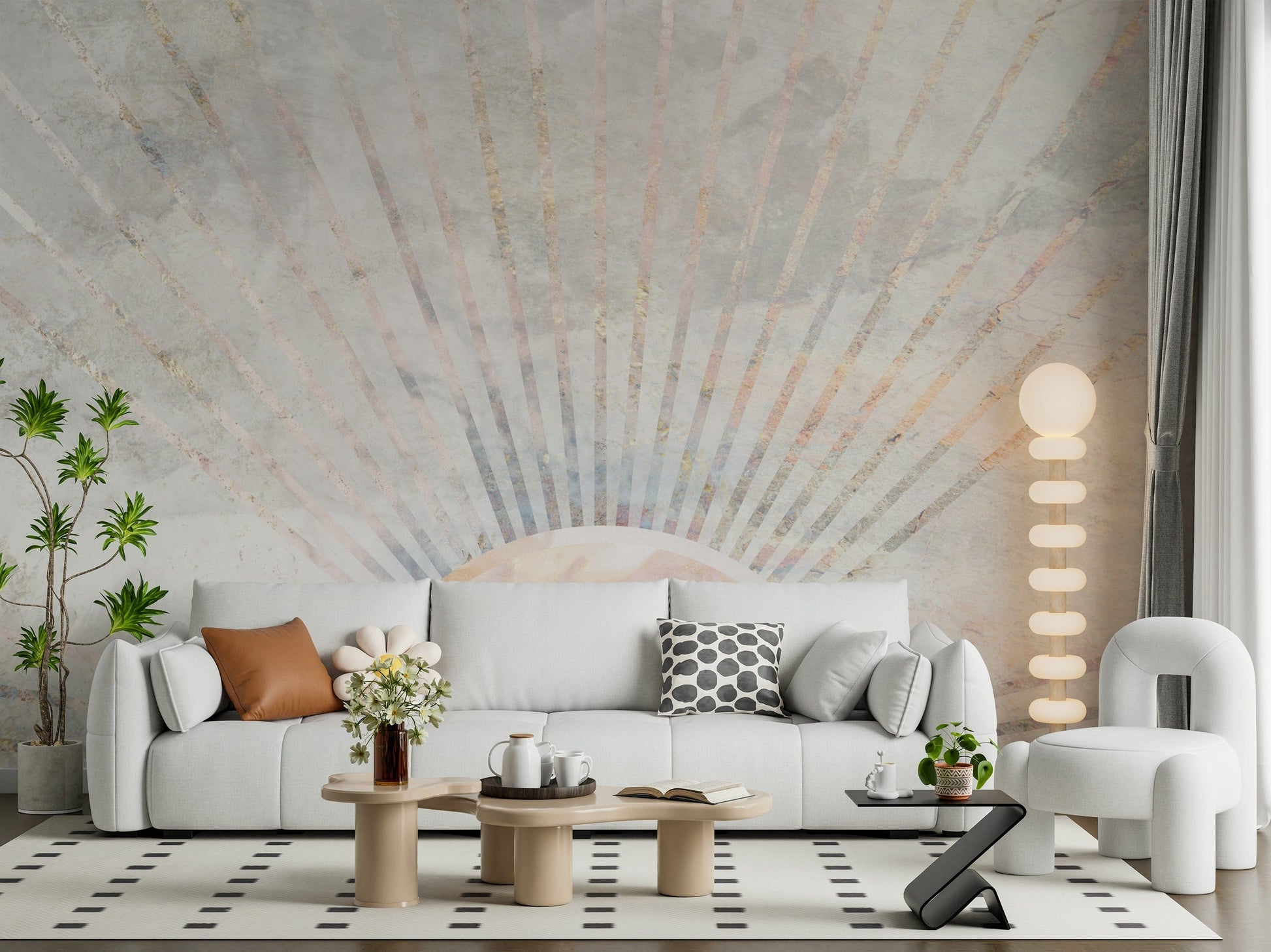 A calming granite pattern wallpaper mural that defines a space.