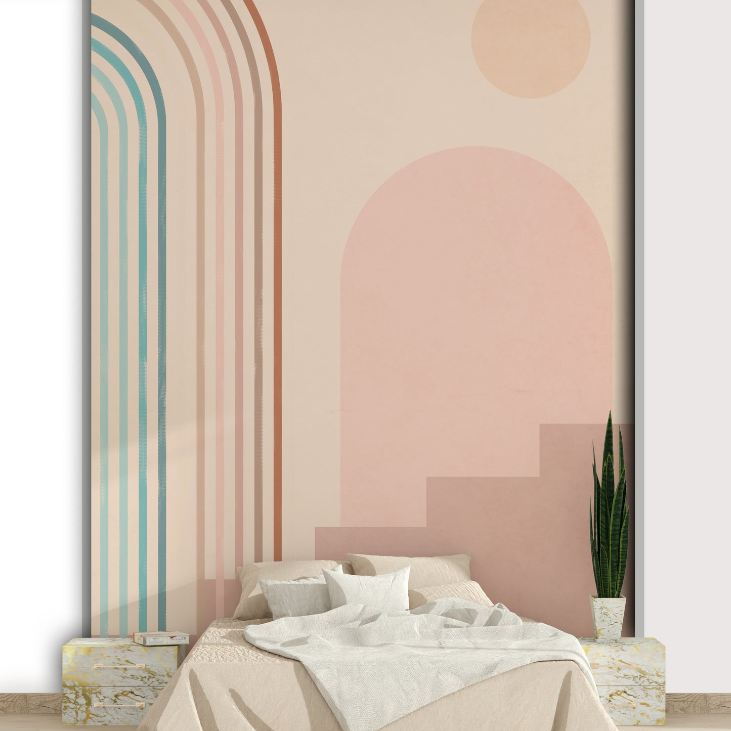 Sunrise steps mural with warm gradient tones

