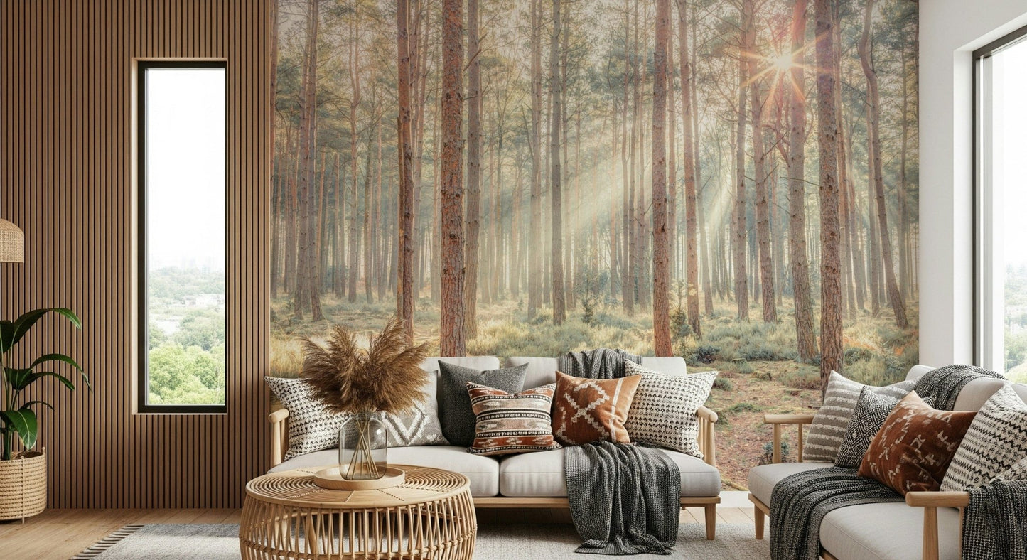 Sunrise's Kiss in the Misty Forest Wall Mural