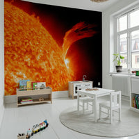 Red and amber tones mural for stylish office feature wall