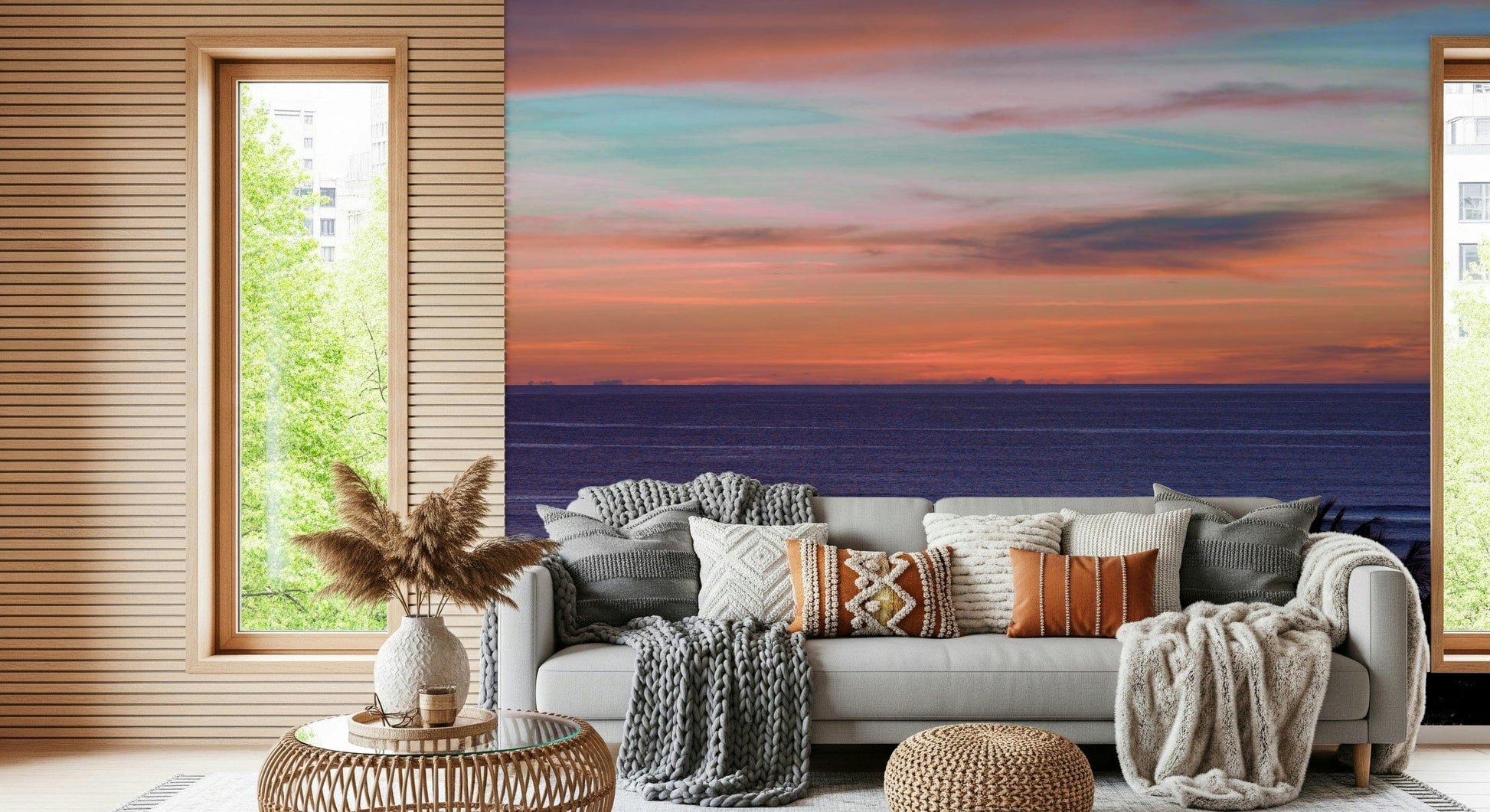 Close up of the high quality print texture on a Beach Sunset Wall Mural.