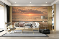 Calm Gilded Shores wallpaper showing waves gently lapping soft sand.