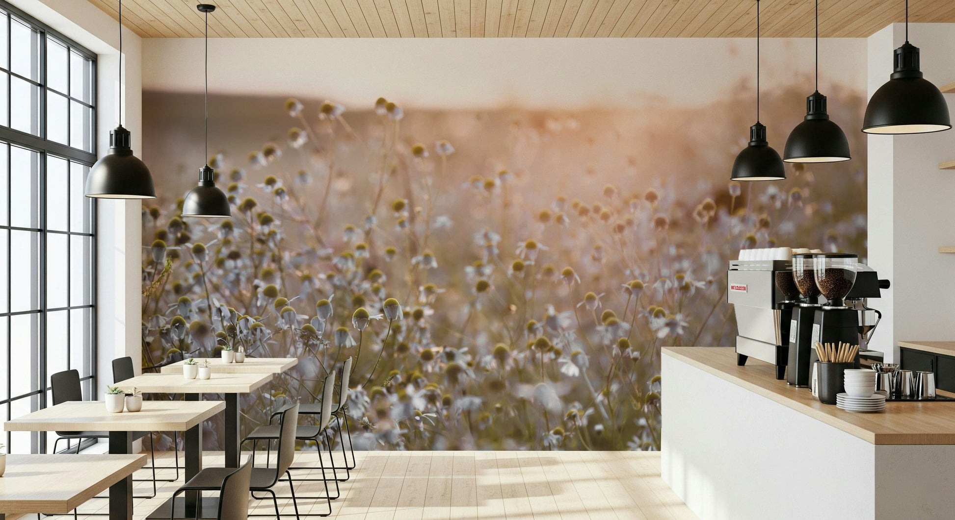 Monochrome sepia hues for Meadow Bloom Sunset unique wallpaper.