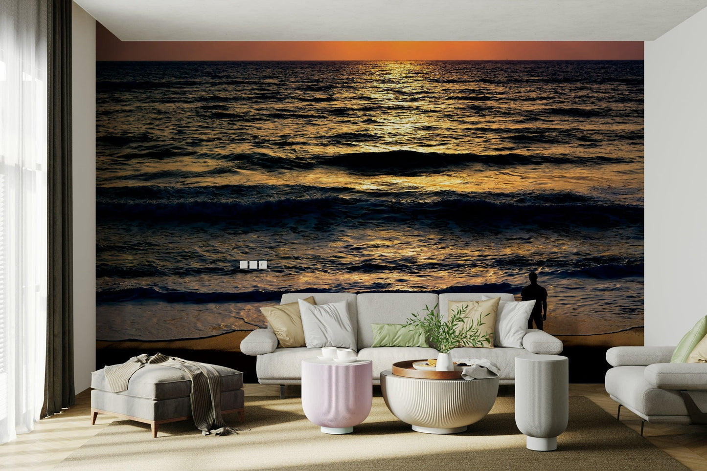 A graceful subtle pattern wall mural in soft, tranquil tones.

