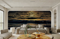 An artistic contemplative mural on minimalist wallpaper.

