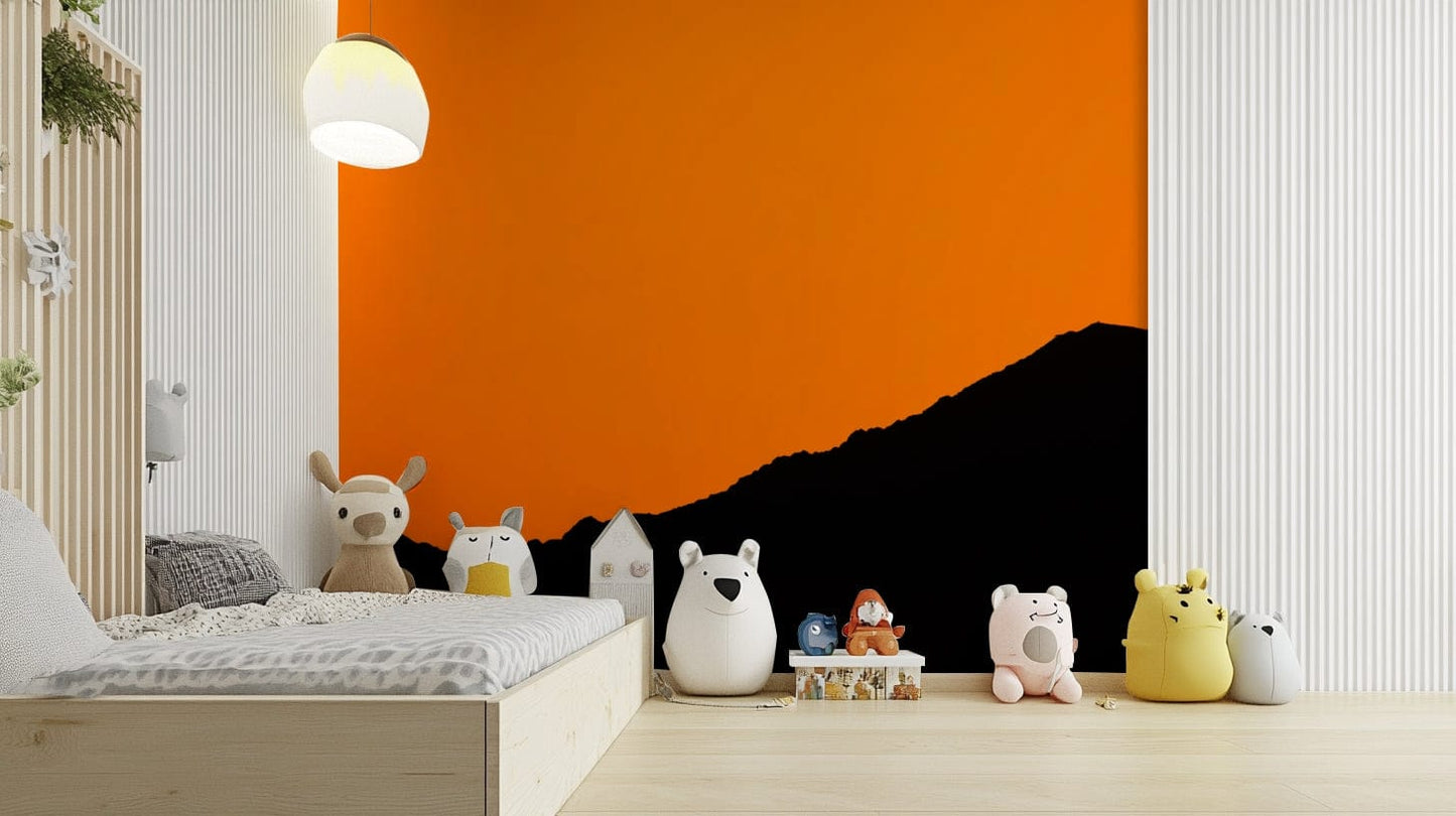A graceful sunset mountain wall mural in warm, natural tones.

