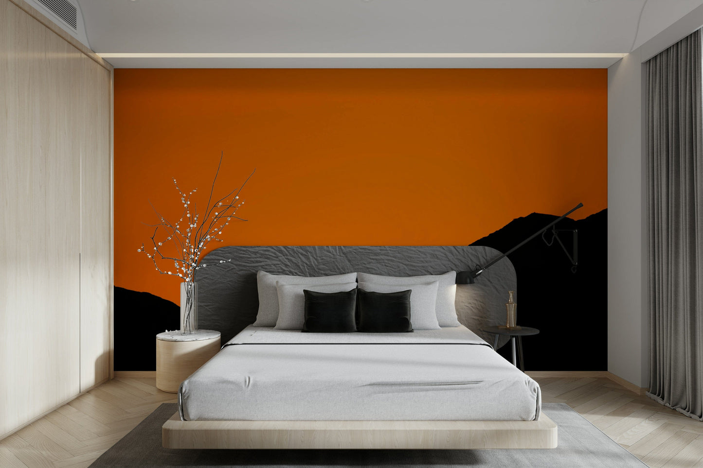 An artistic abstract sunset mural on minimalist wallpaper.

