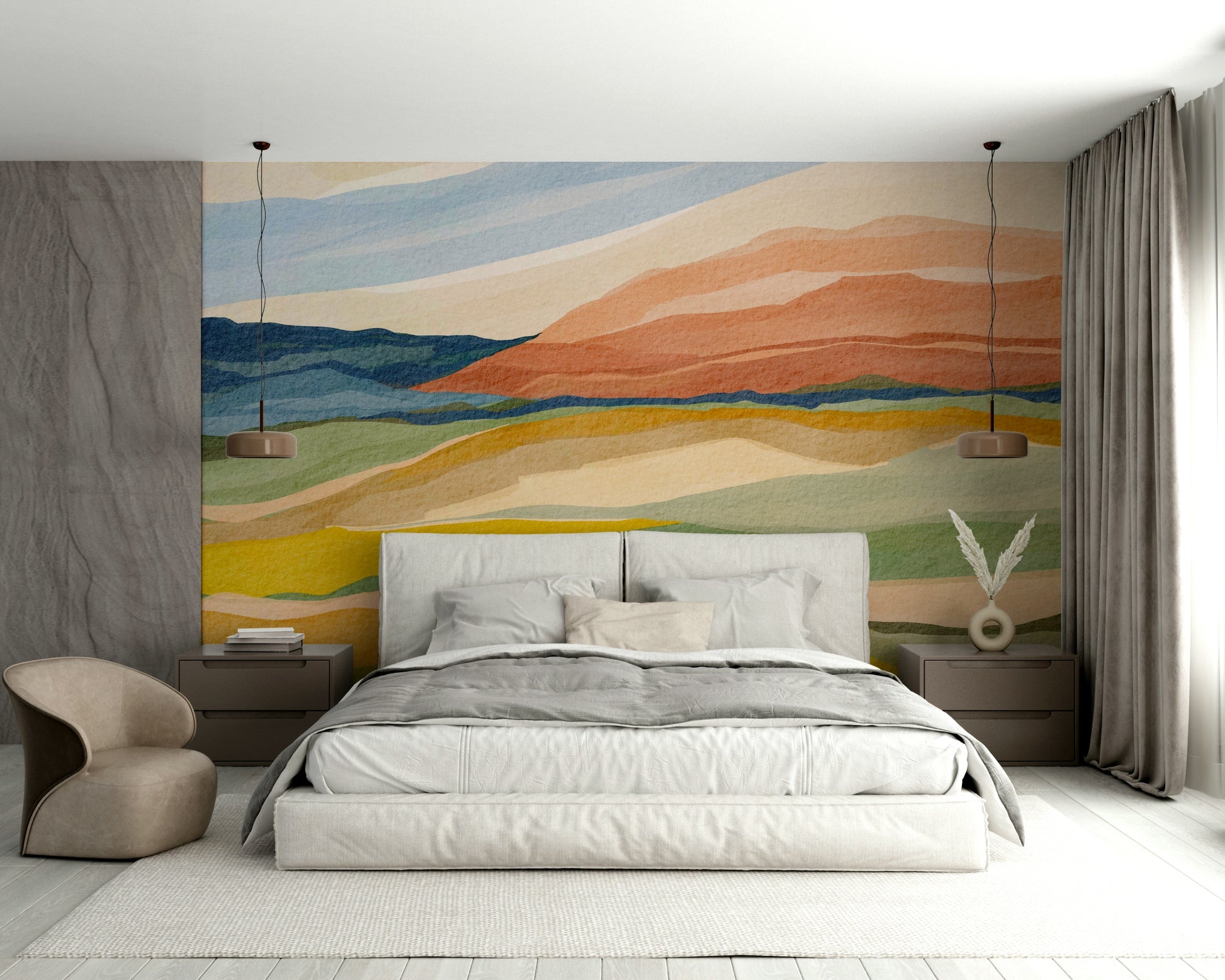 Rolling hills sunset mural

