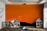 A beautiful desert mountain wallpaper mural with a fiery sunset.


