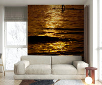 A peaceful open ocean mural on decorative wallpaper.

