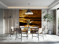 A graceful sunset landscape wall mural in warm, golden tones.


