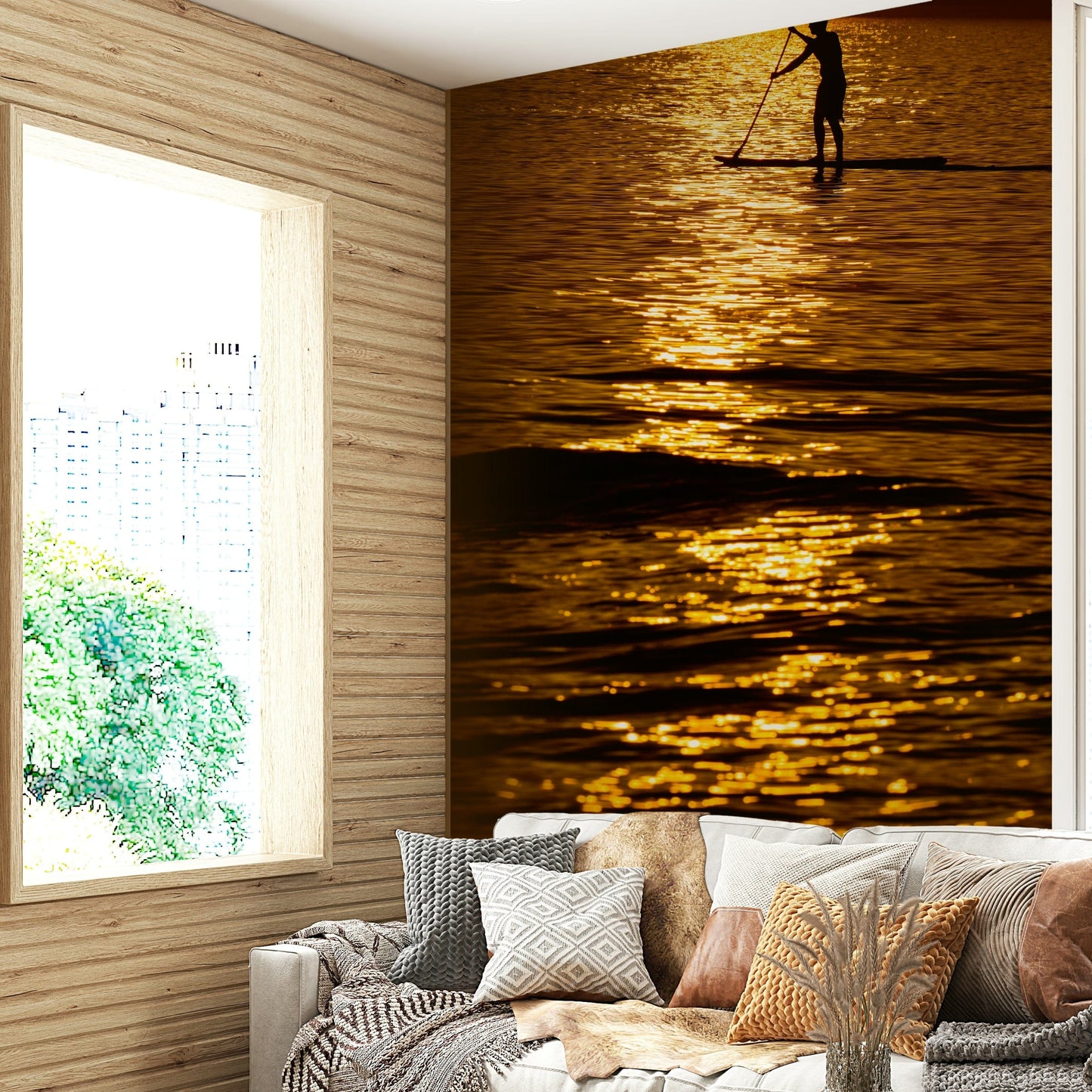 A contemplative seaside vista wallpaper mural for a feature wall.

