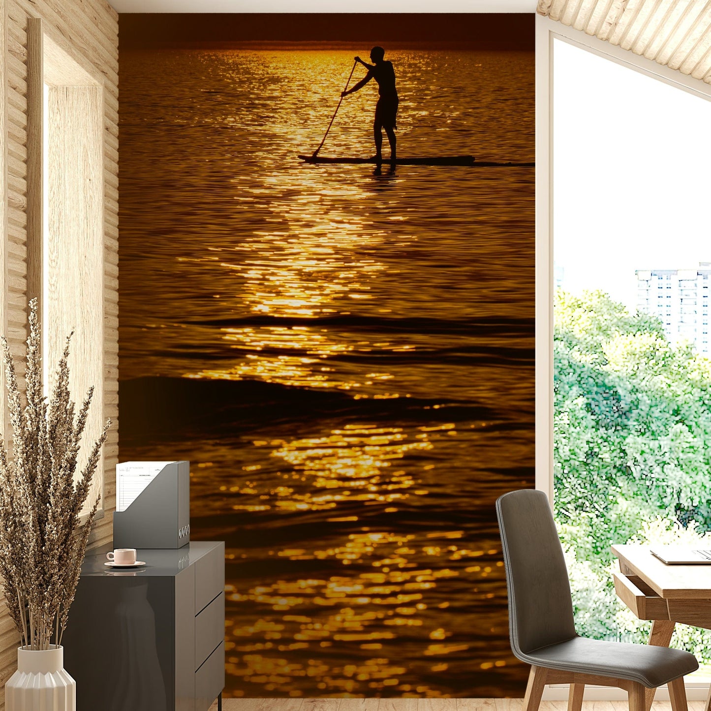 A serene coastal twilight wall mural for your decor.

