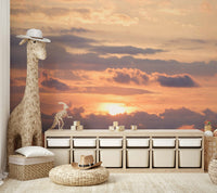 A contemplative golden light wallpaper mural for a feature wall.

