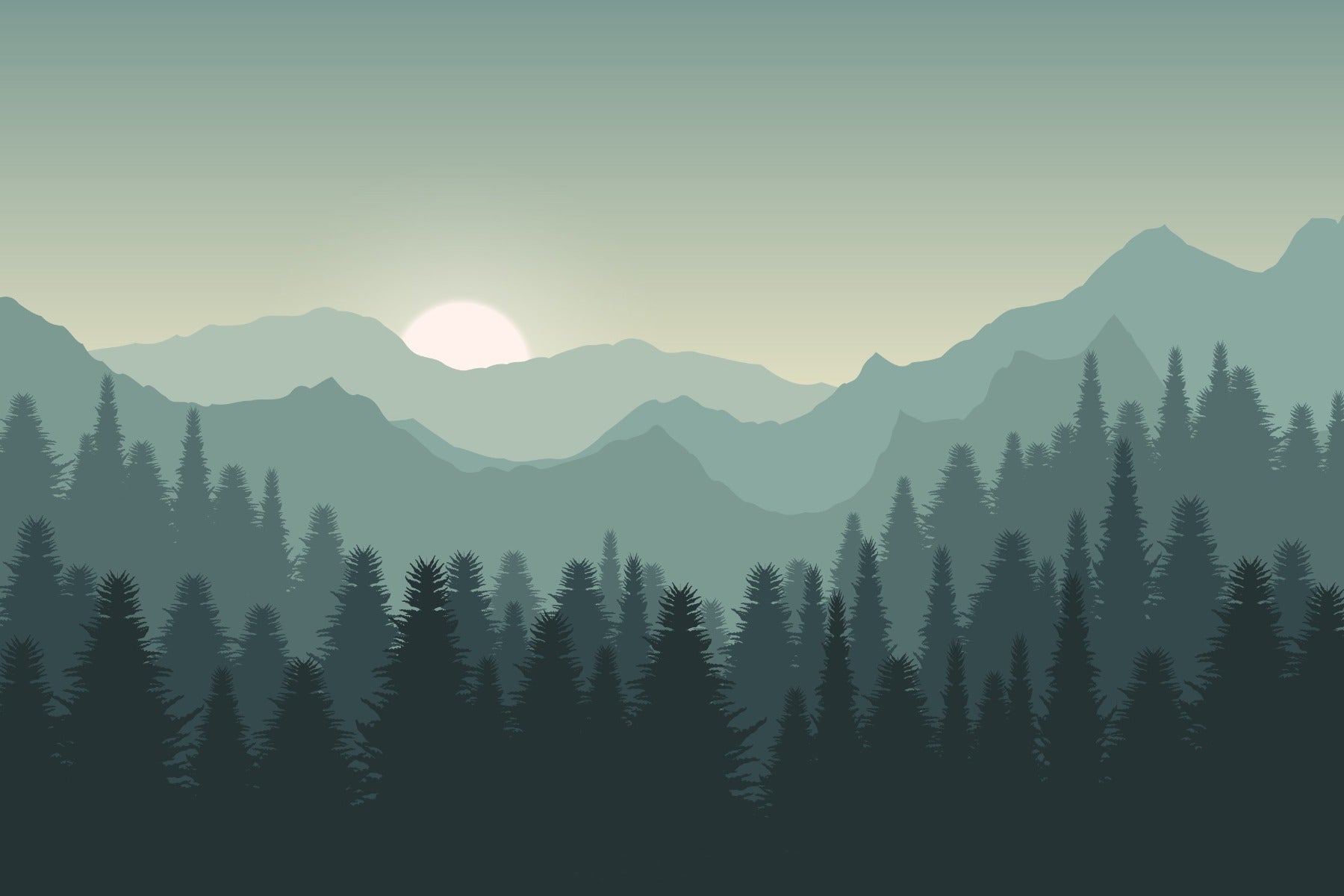 Dark Sunset Mountains Wallpaper Mural in your room — zoomed