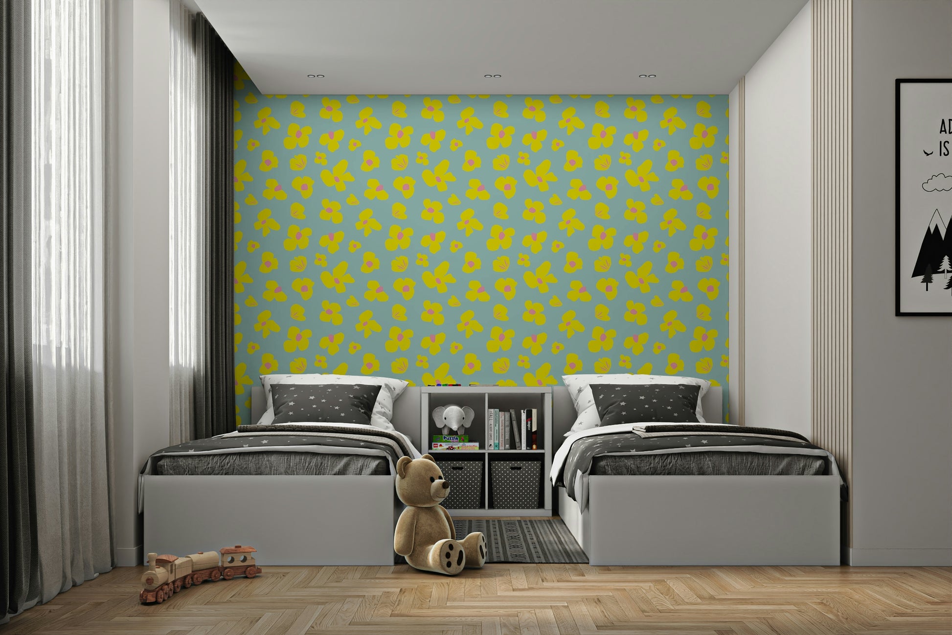 Playful daisies wallpaper with sunshine tones

