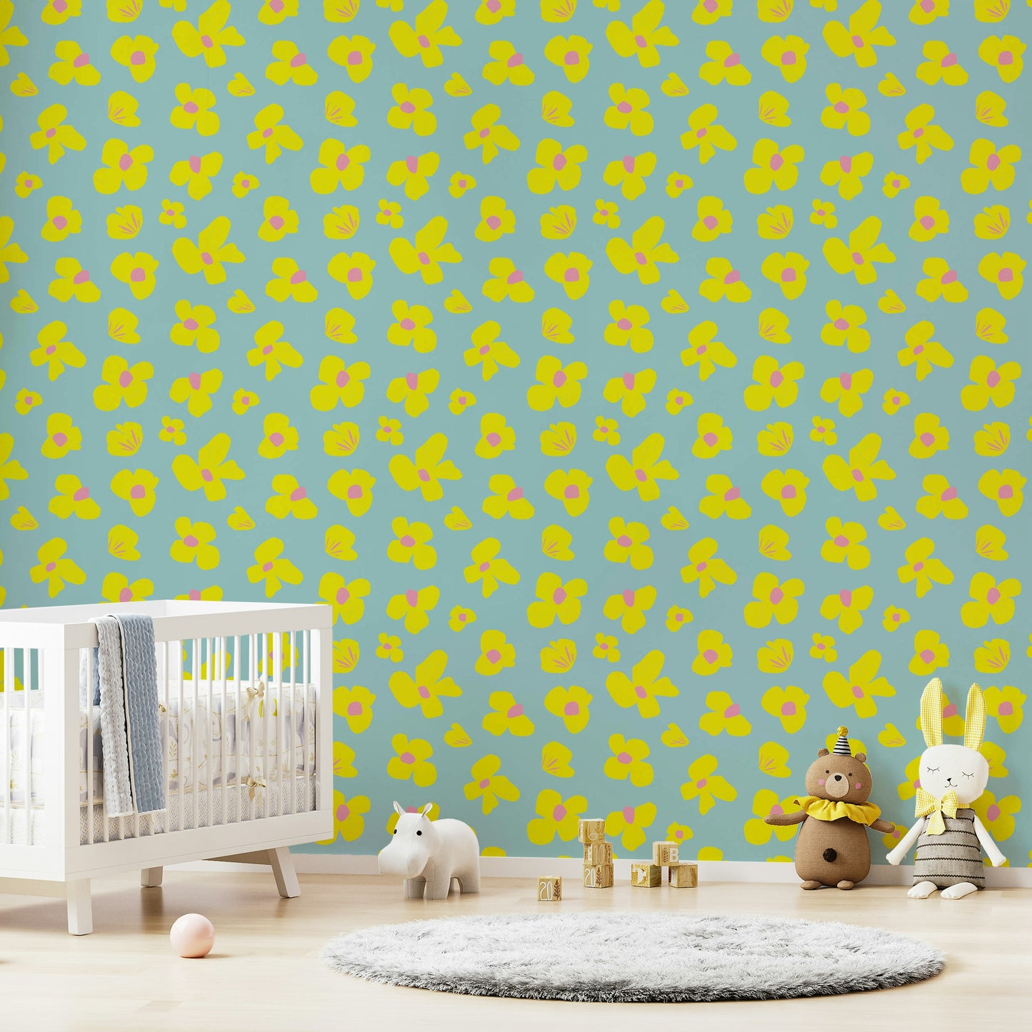 Cheerful floral wallpaper featuring daisies pattern

