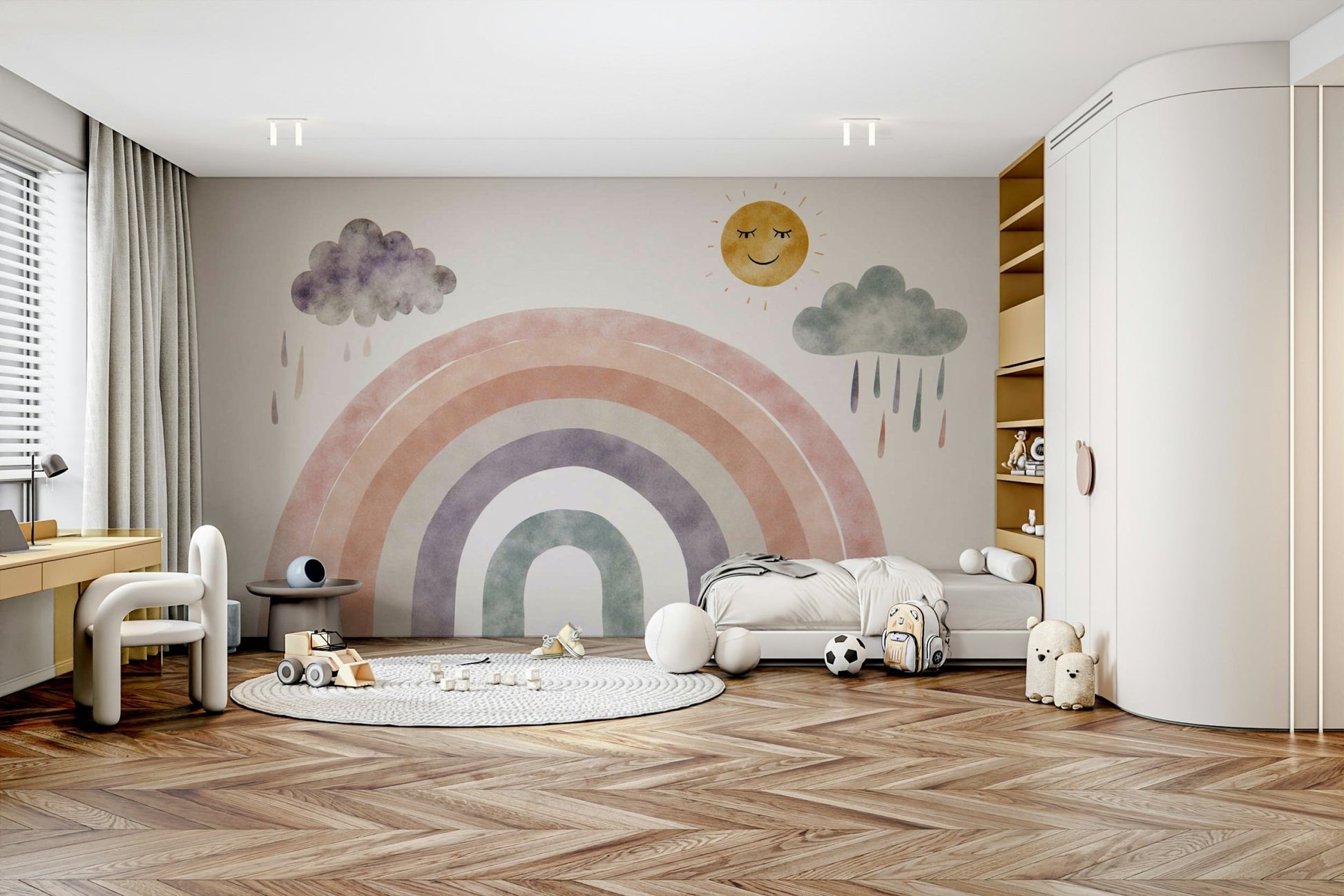 The mural is a high-quality print with clean lines and colors.
