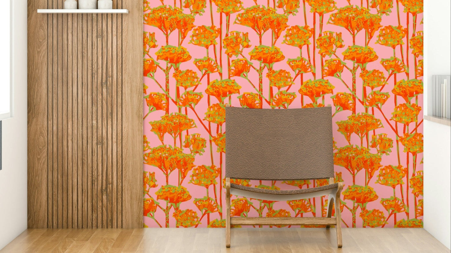 A wall mural of a peaceful floral pattern.

